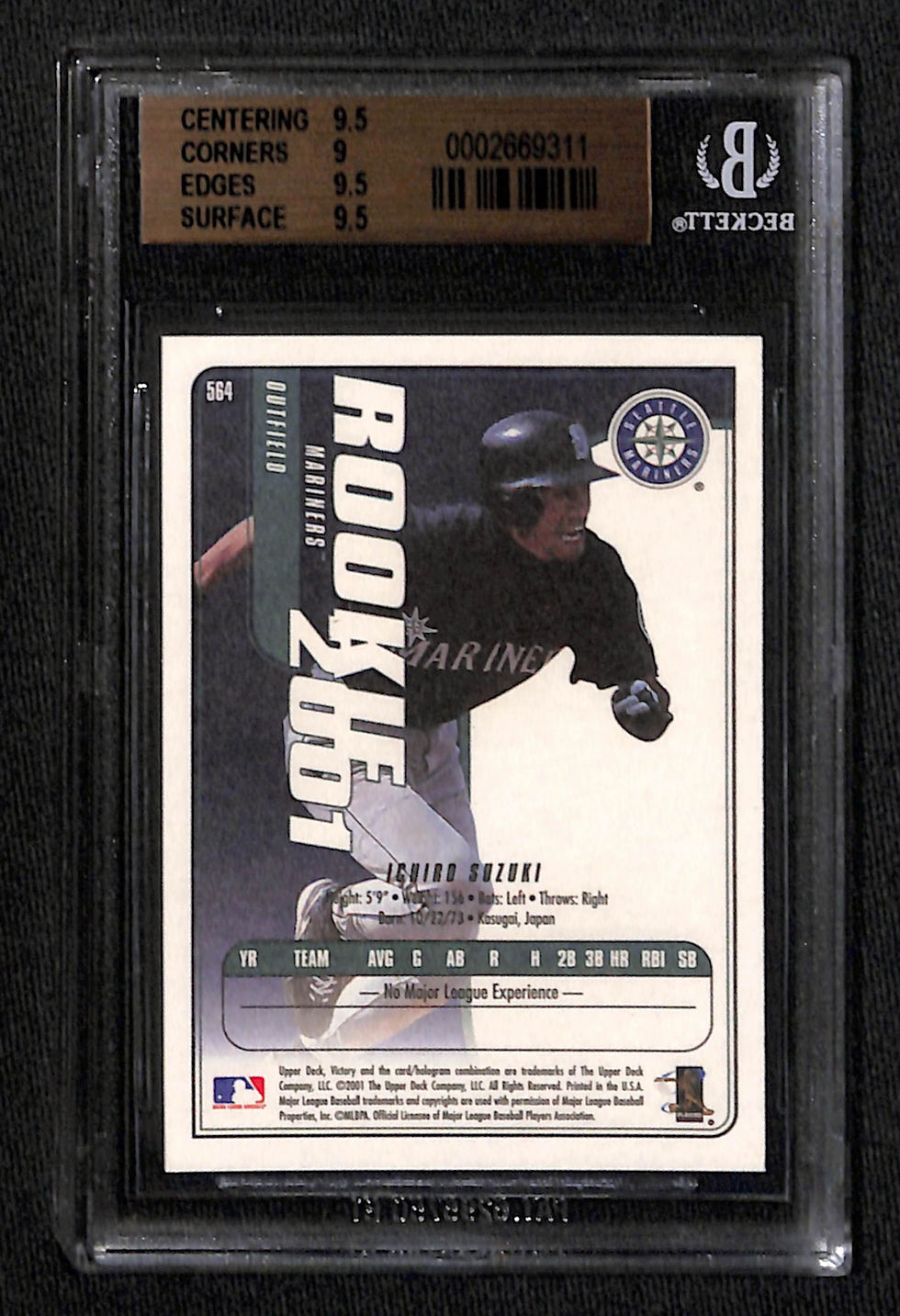 Miniatura: Ichiro Suzuki 2001 Upper Deck Victory #564 BGS 9.5 Back