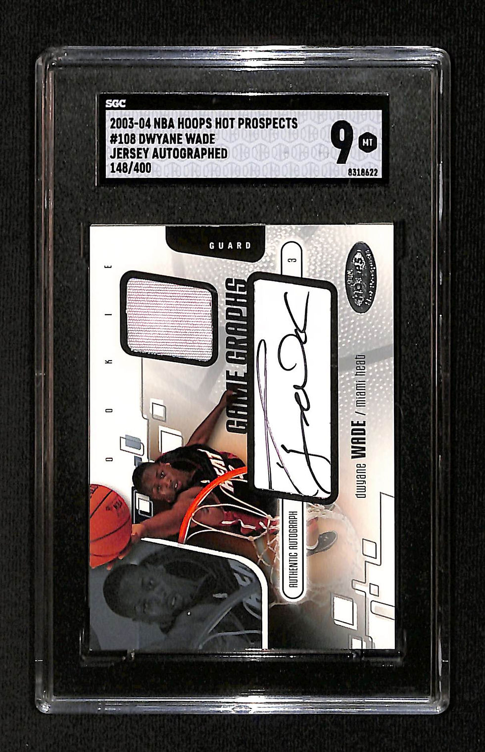 Dwyane Wade 2003 NBA Hoops Hot Prospects Jersey Auto 145/400 #108 SGC 9