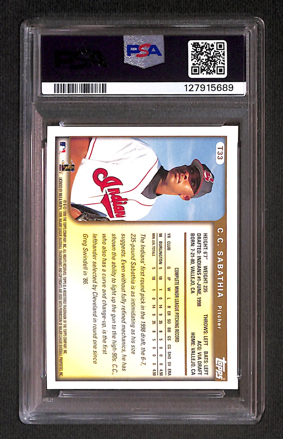 Miniatura: CC Sabathia 1999 Topps Traded Auto #T33 PSA 10 Back
