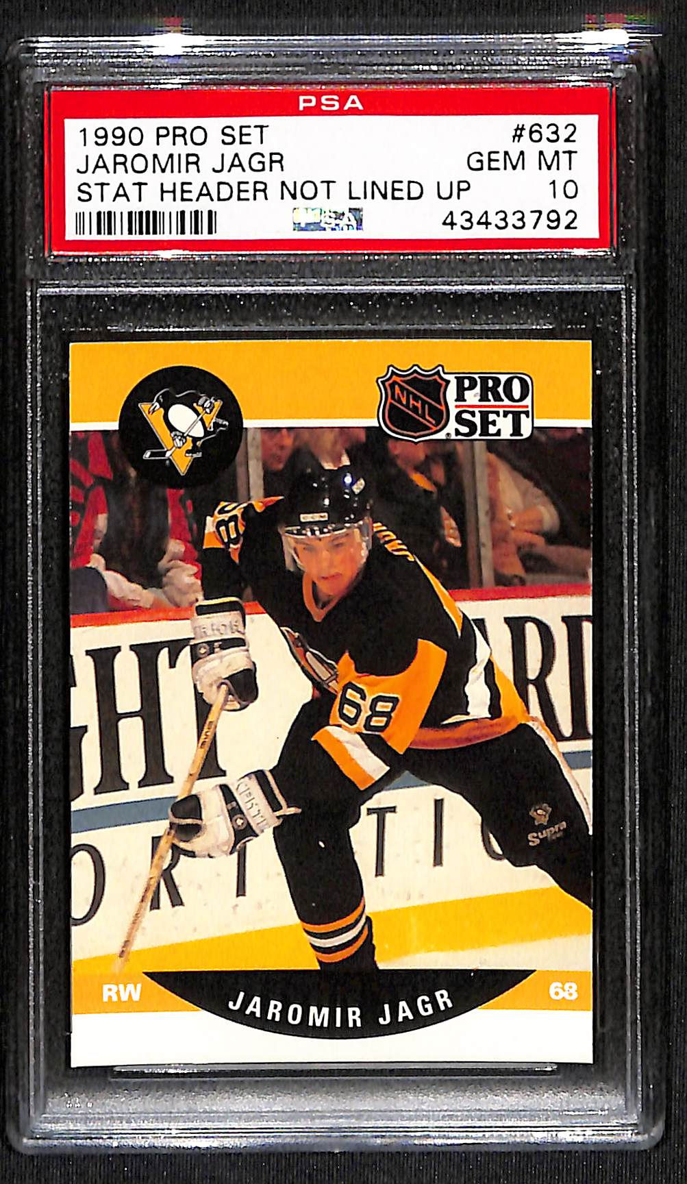 Jaromir Jagr 1990 Pro Set Stats Header Not Lined Up  #632 PSA 10