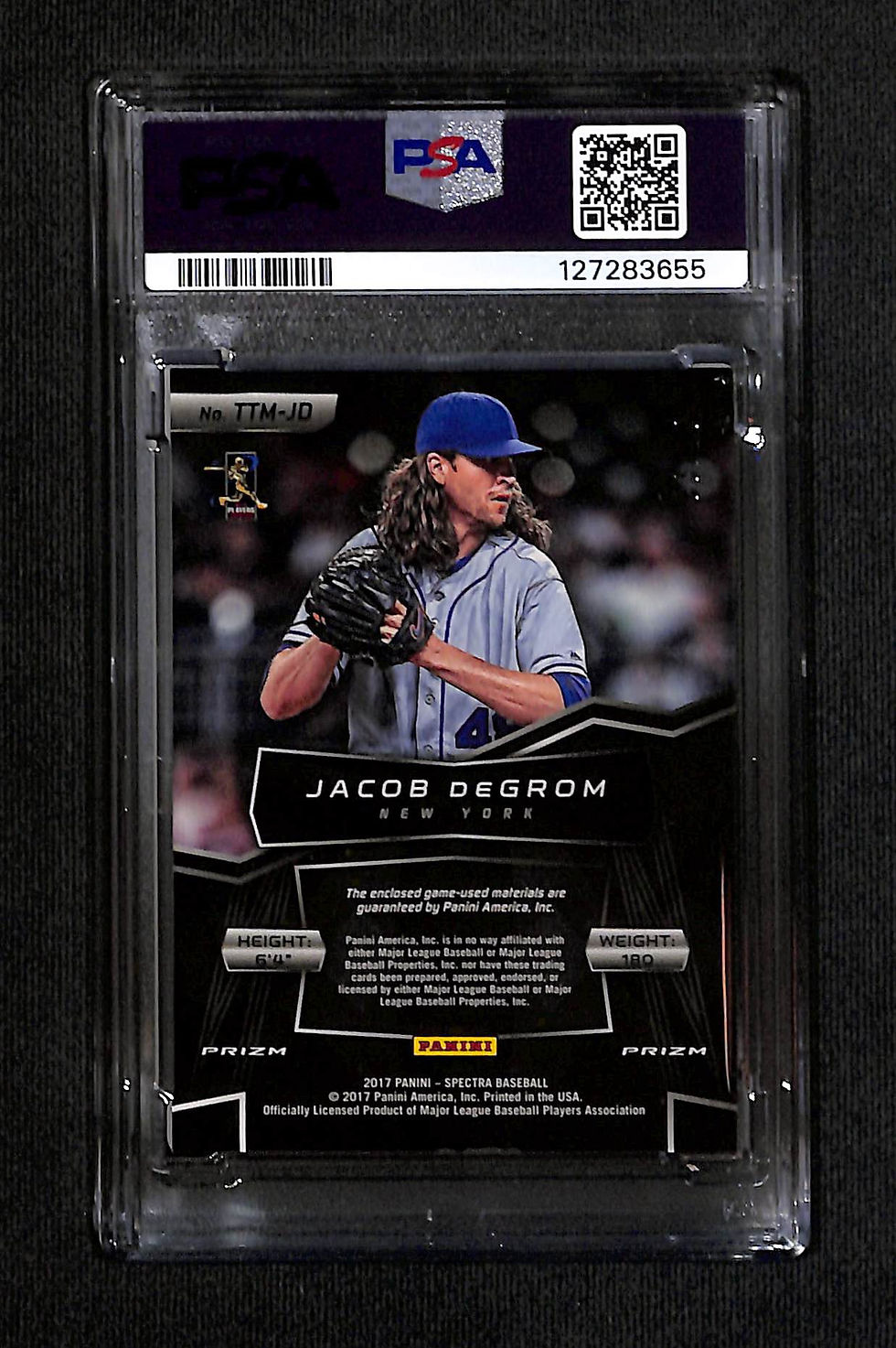 Miniatura: Jacob DeGrom 2017 Panini Chronicles Spectra Triple Threads Gold 3/10 #JD PSA 8 Back