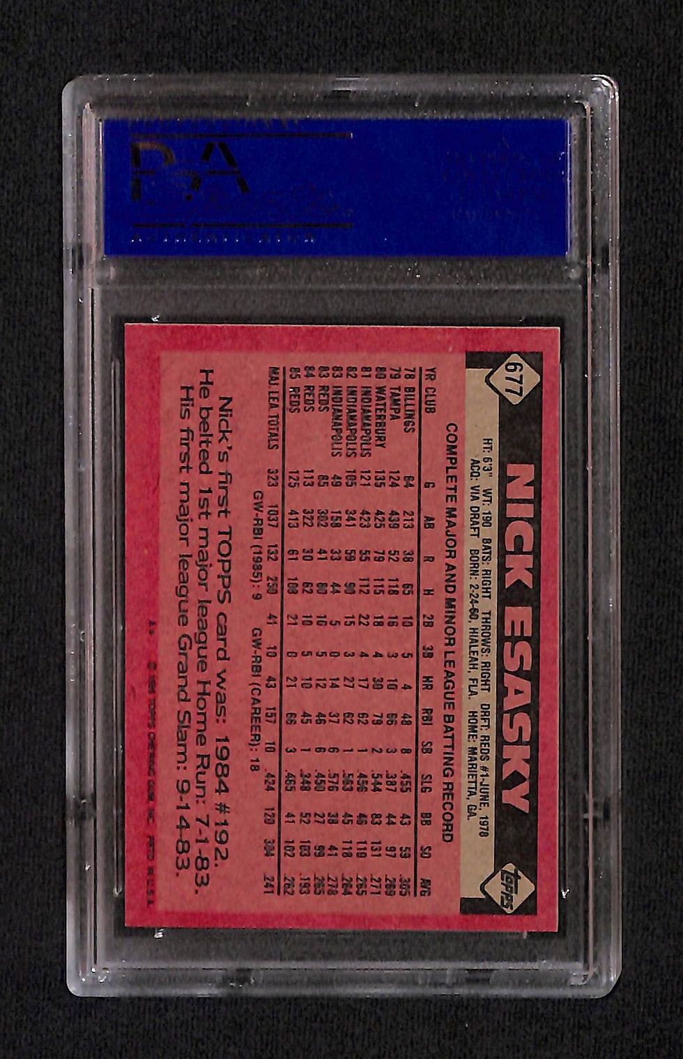 Miniatura: Nick Esasky 1986 Topps #677 PSA 9 Back
