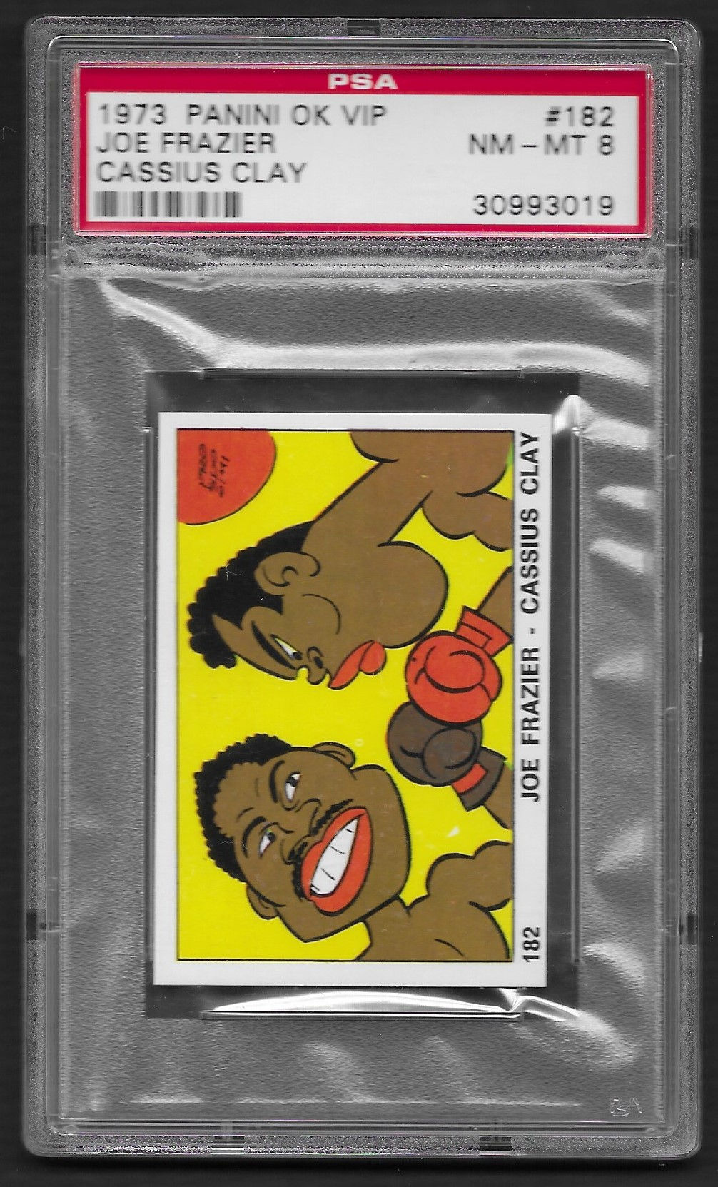 Cassius Clay (Muhammad Ali) & Joe Frazier 1973 Panini OK VIP #182 PSA 8