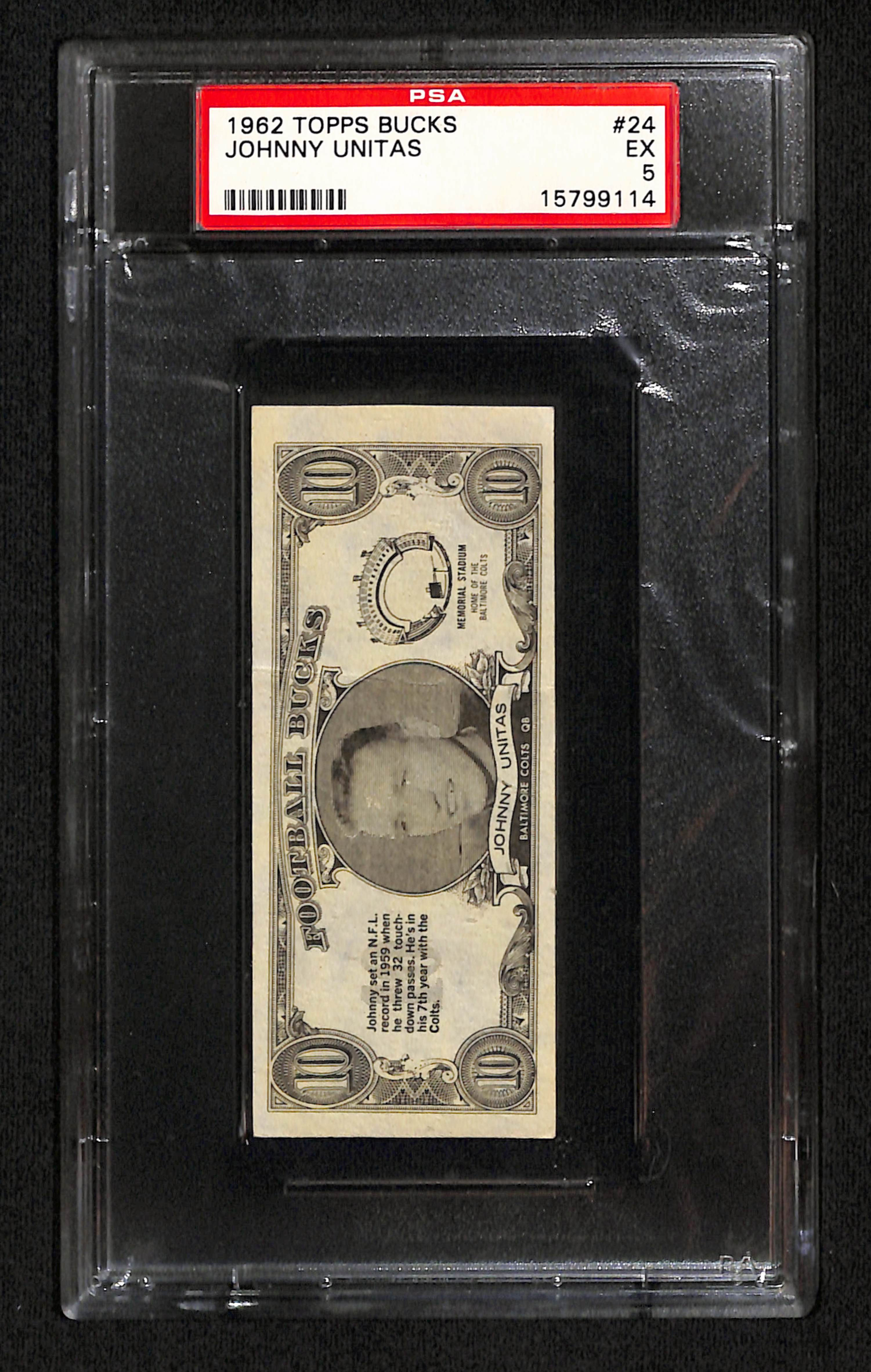 Johnny Unitas 1962 Topps Bucks #24 PSA 5