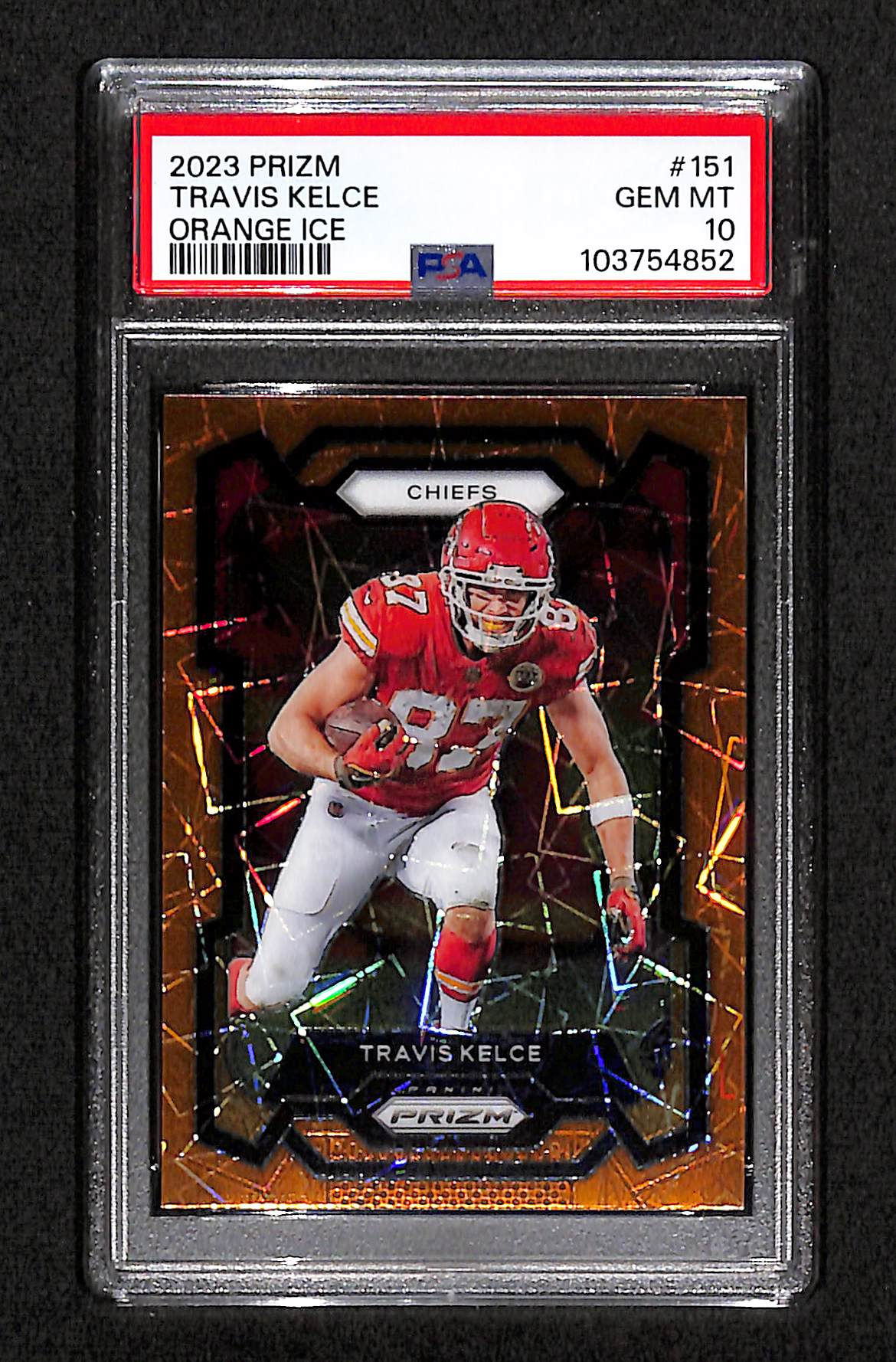 Travis Kelce 2023 Panini Prizm Orange Ice #151 PSA 10