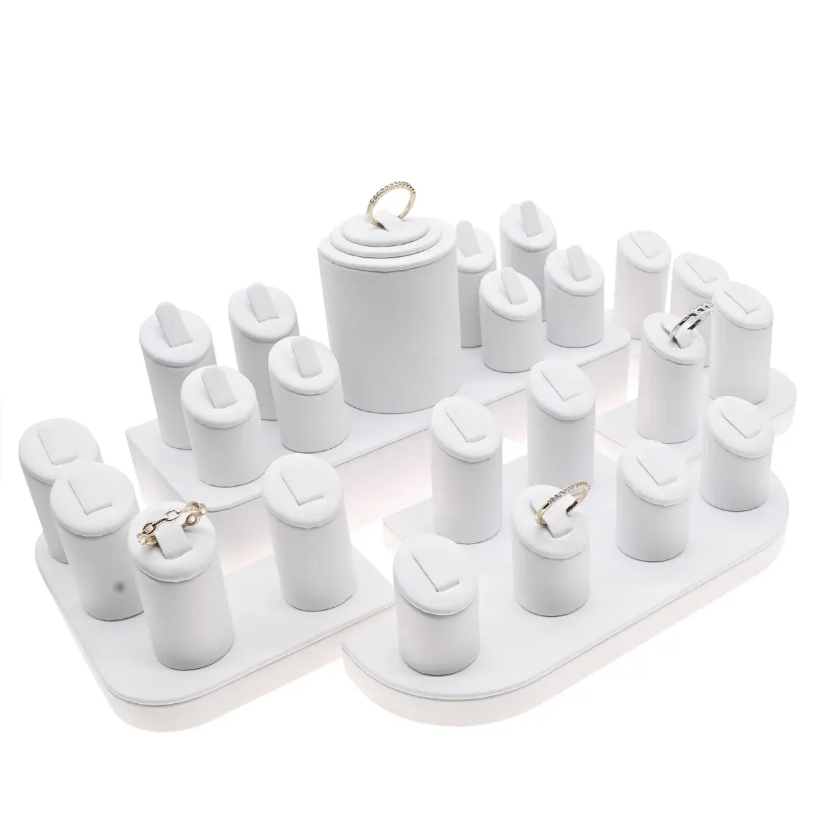 White Leatherette Ring Display Set - Holds 23 Rings
