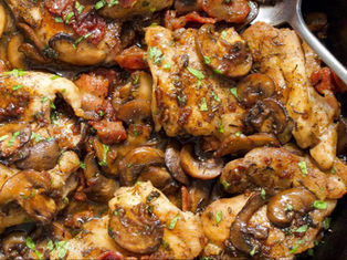 Keto Garlic Mushroom Chicken Thighs with Bacon