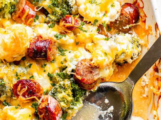 Keto Cheesy Broccoli, Sausage and Cauliflower Casserole