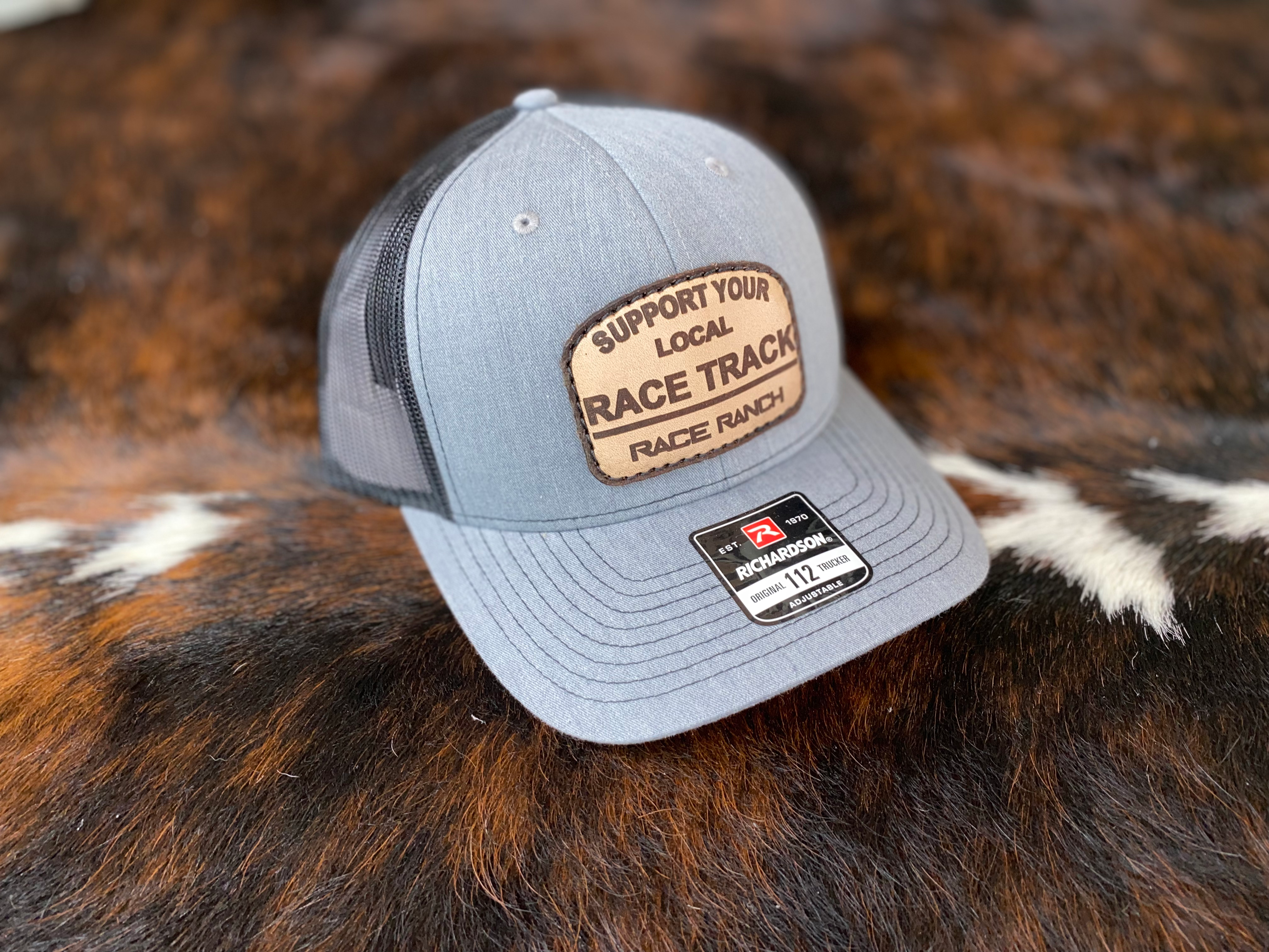 RR - Support Local Race Track Grey / Black Leather Patch 112 Style Hat