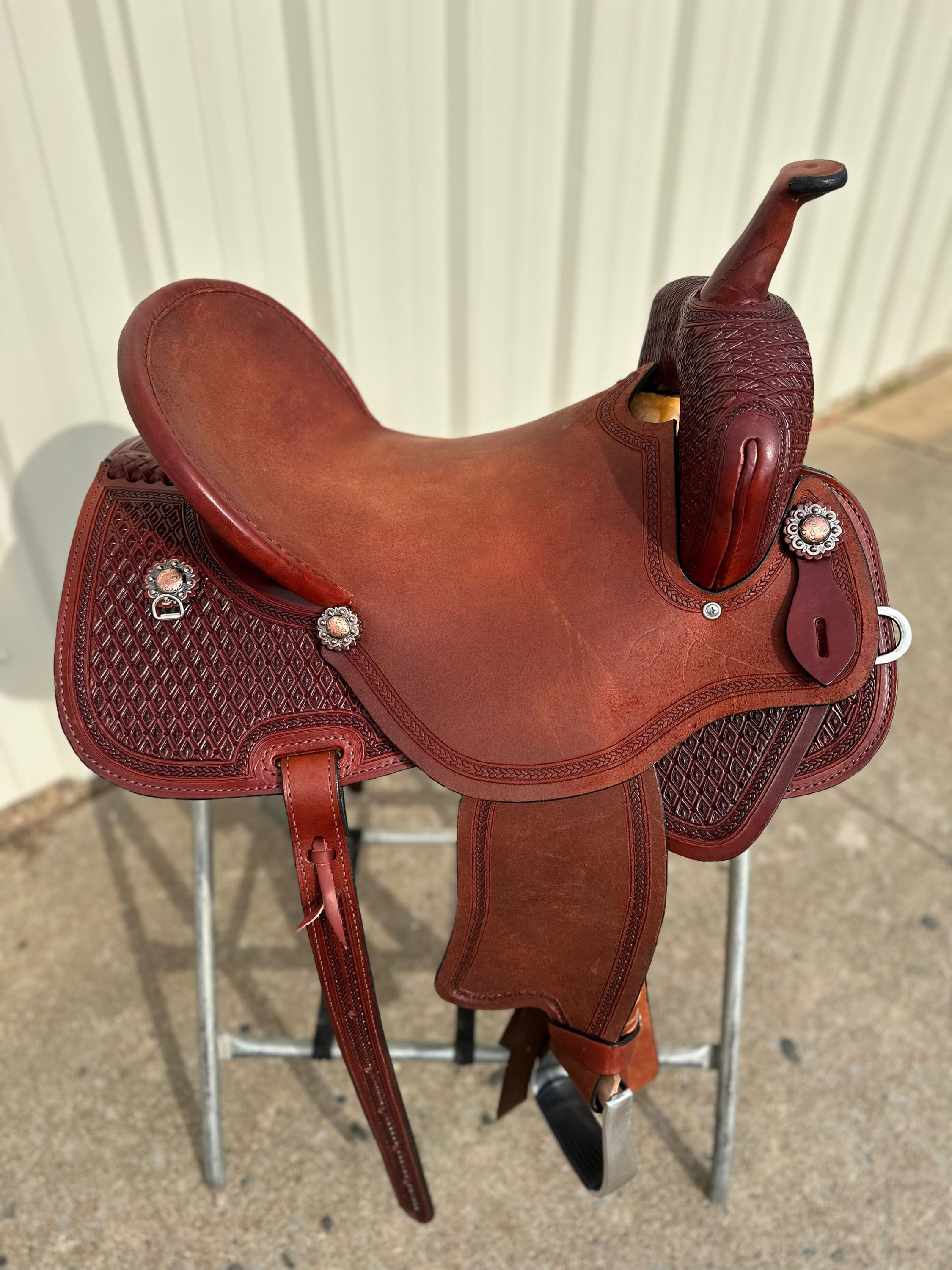 JHA Saddle -  115 Hard Seat Round Skirt tooled w/ Pencil Roll