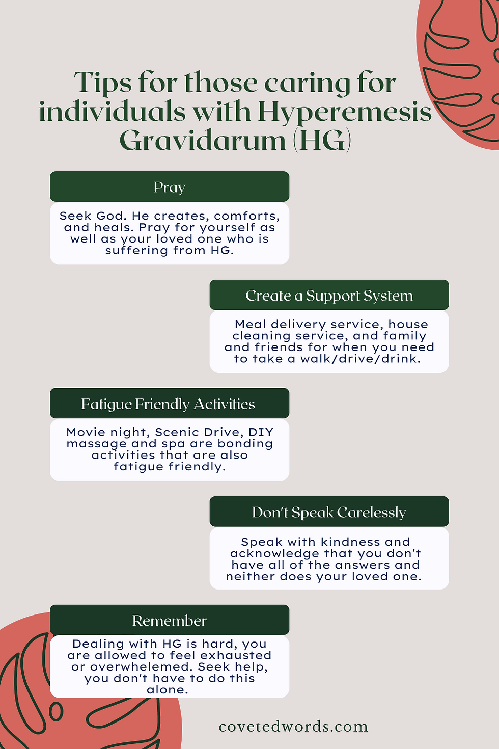 Tips for caring for individual with Hyperemesis Gravidarum