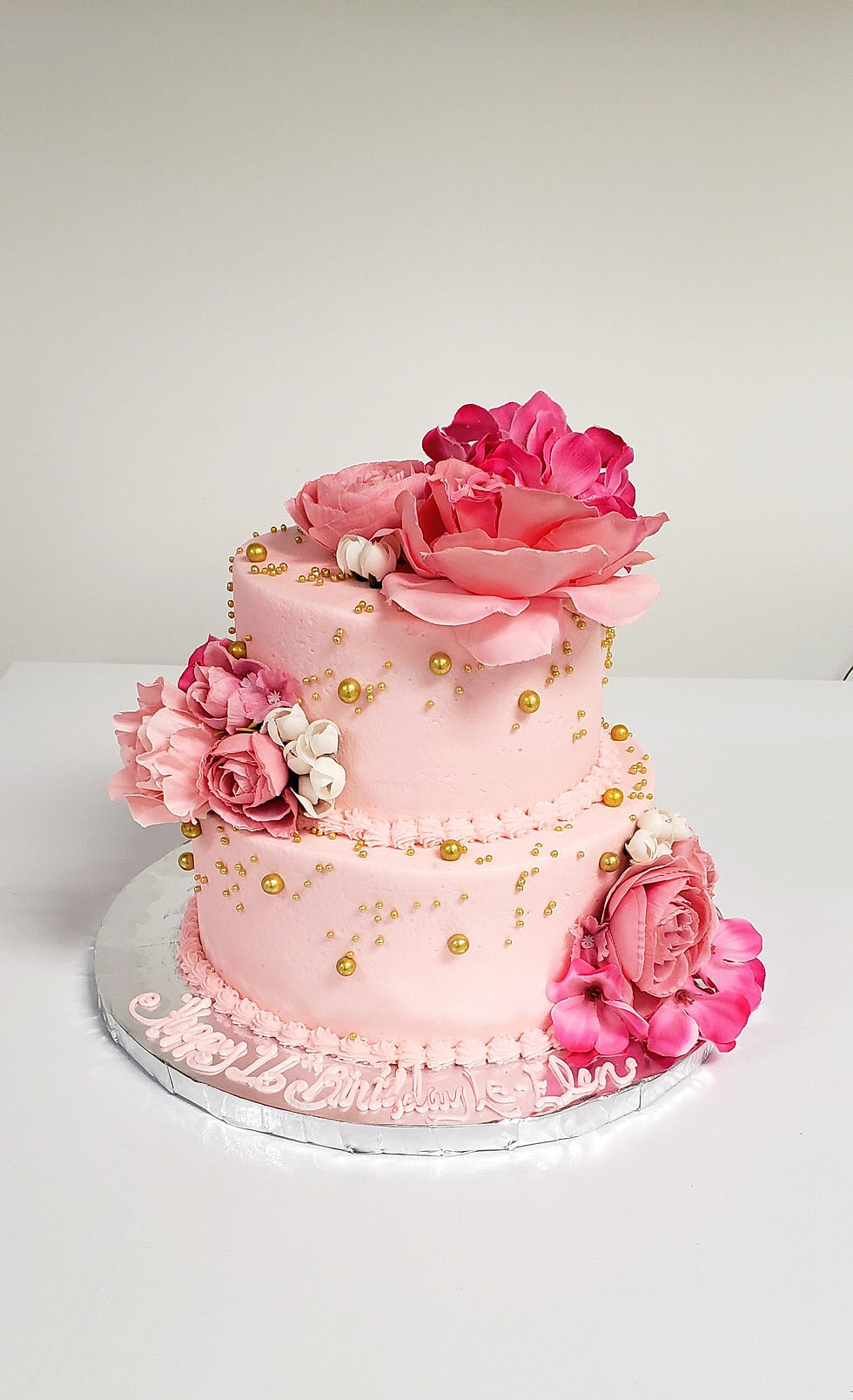 Pink, floral sweet 16 cake