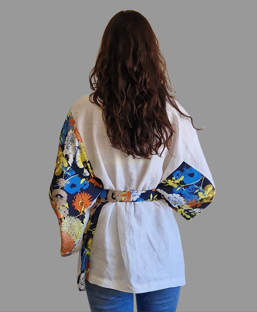 Miniature : Kimono Veste Style Japonais  100% lin  blanc 