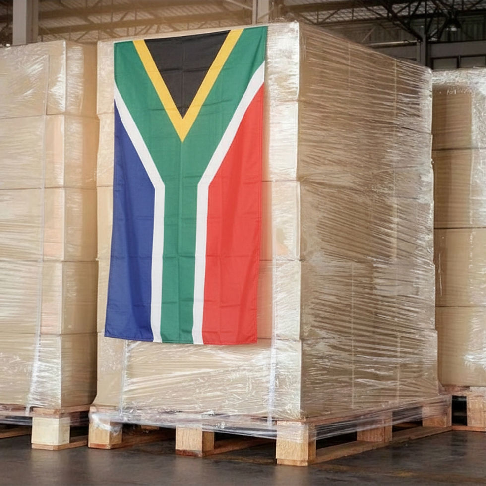 pallet wrapped boxes with SA flag