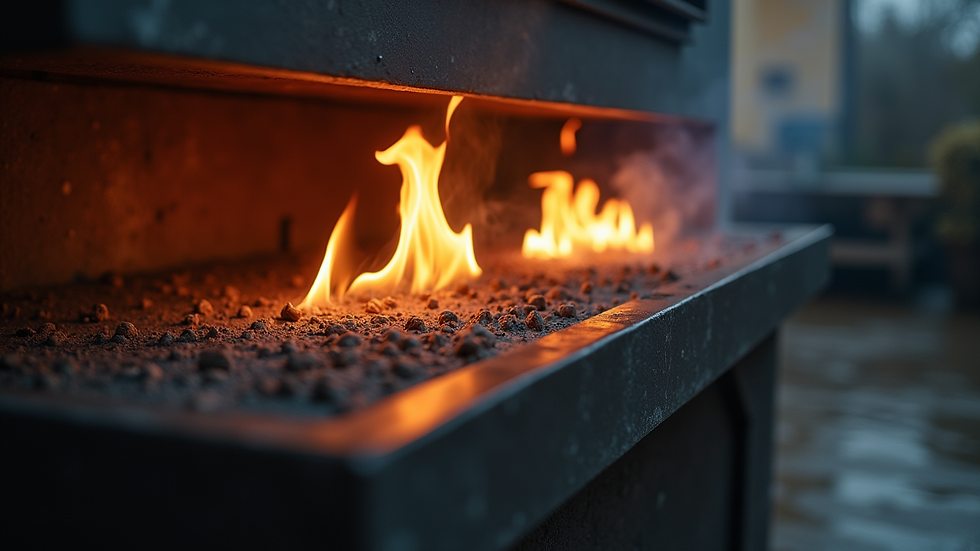 Close-up view of a cremation system burner with fuel efficiency features