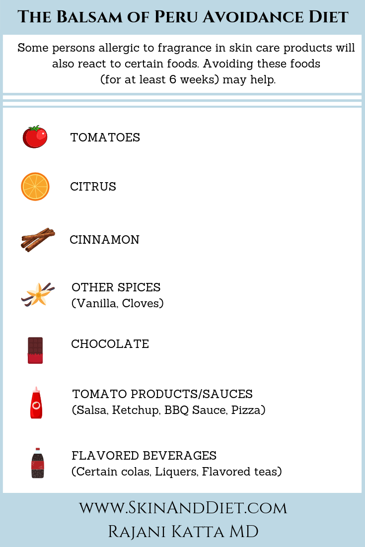 These are foods to avoid during the Balsam of Peru Avoidance Diet.