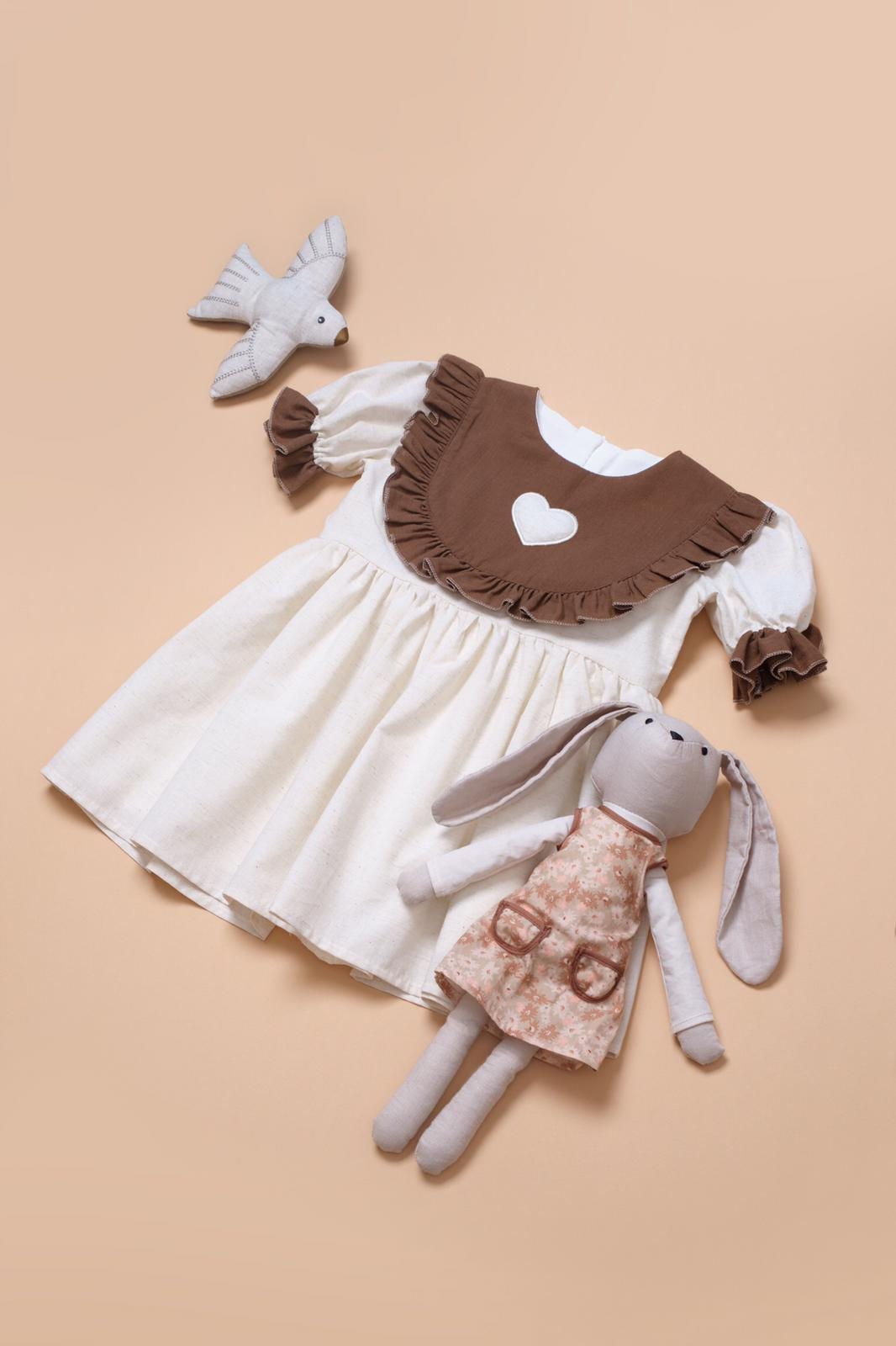 Ekru Kalpli Keten Elbise