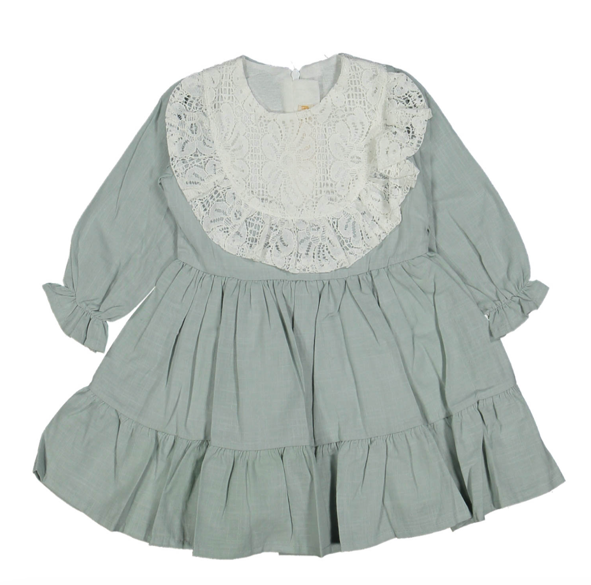 Kız Bebek Elbise Kız Çocuk Elbise Yakası Güpürlü Vintage Elbise Mint Yeşili