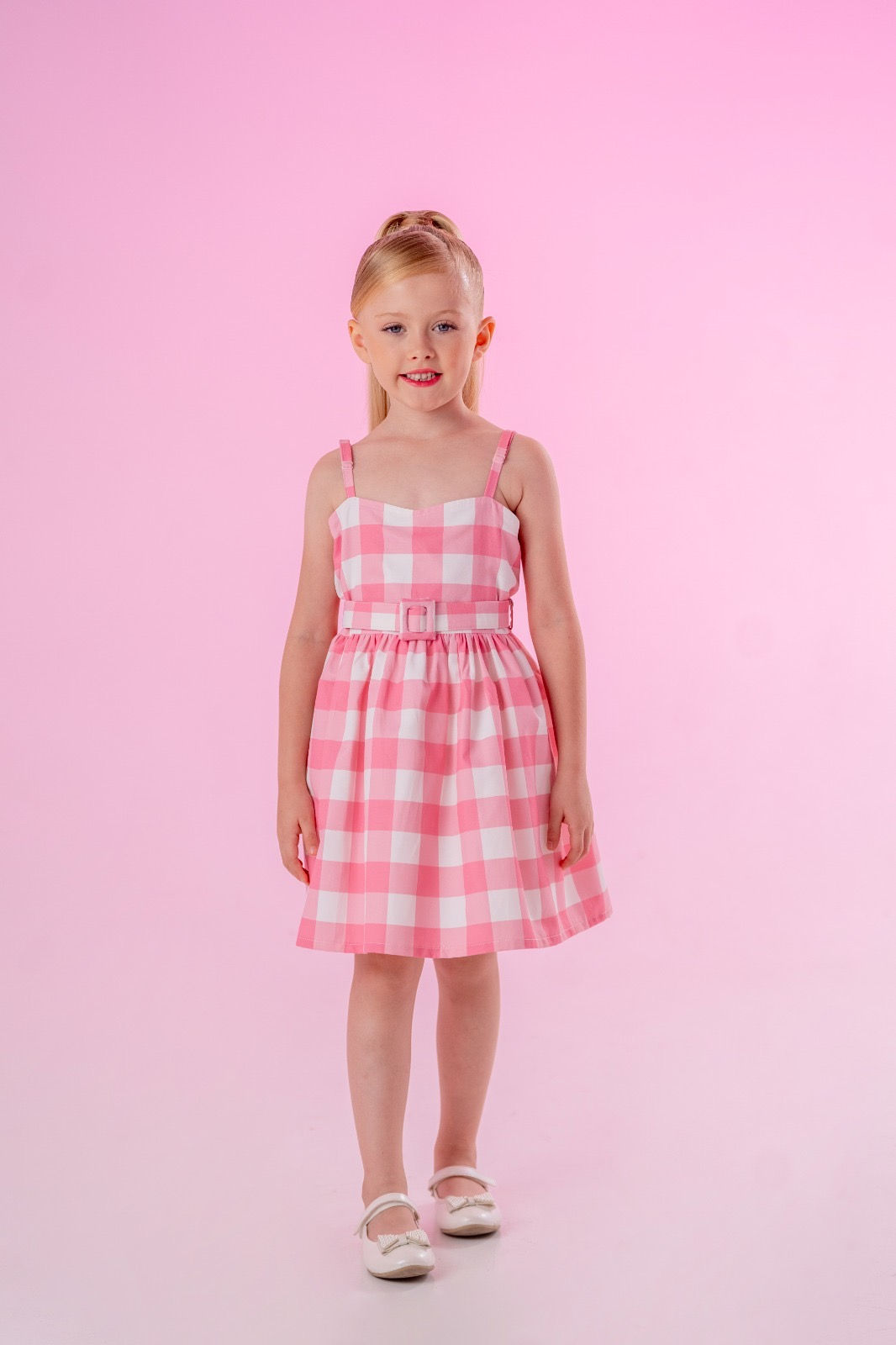 Kız Çocuk Pembe Pötikareli Barbie Elbise