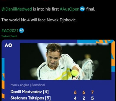 Daniil Medvedev vence a Tsitsipas y buscará el próximo domingo el título del Abierto de Australia