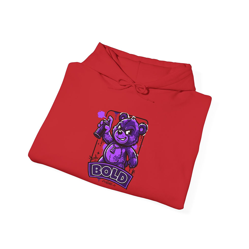 Thumbnail: Bold Purple Teddy Bear Hoodie — 'BOLD' Graphic Streetwear Sweatshirt