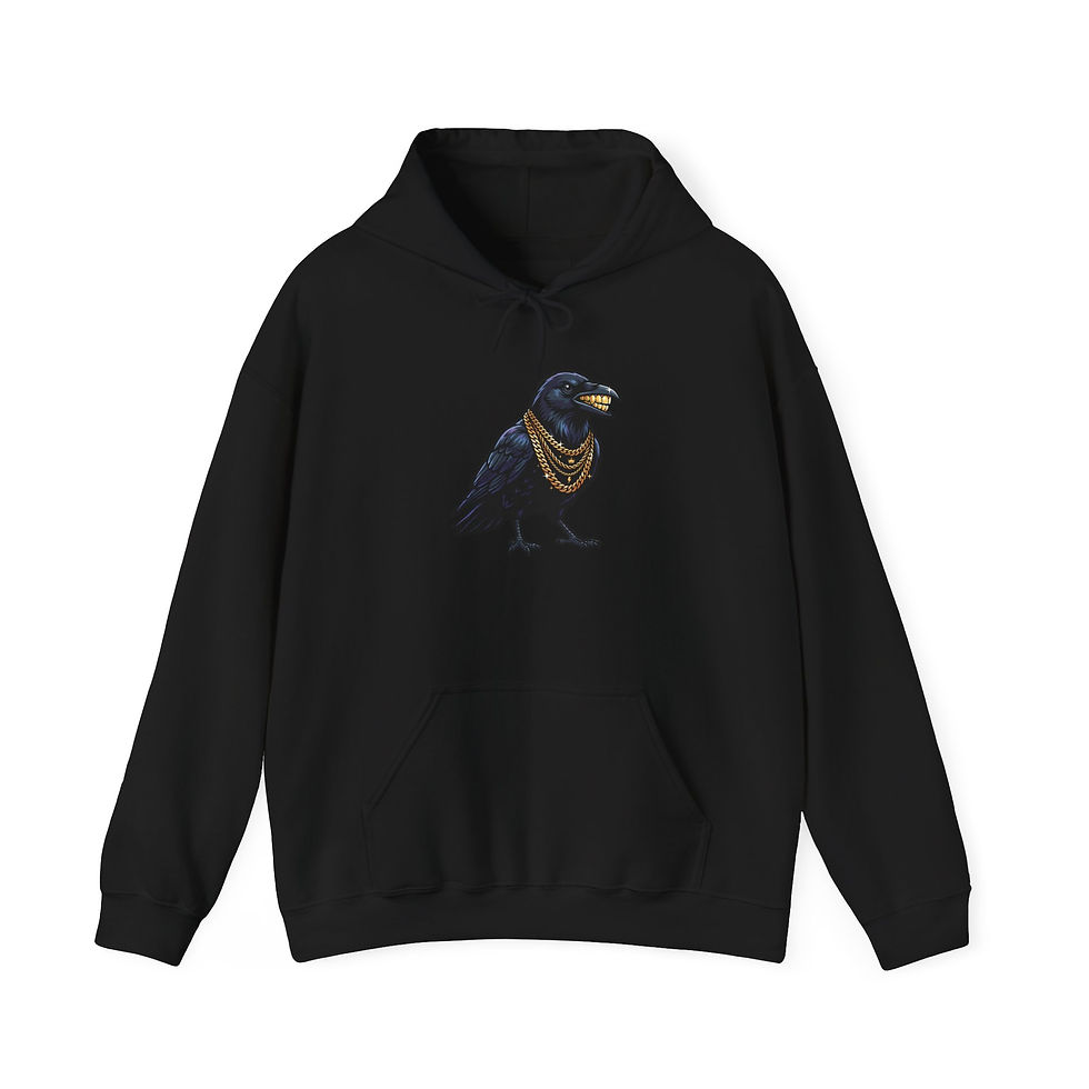 Thumbnail: Raven with Gold Chains Hoodie – Gothic Raven Graphic Sweatshirt