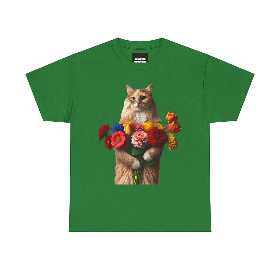 Thumbnail: Cute Cat with Flowers Tee, Comfortable Unisex Cotton Shirt for Cat Lovers,