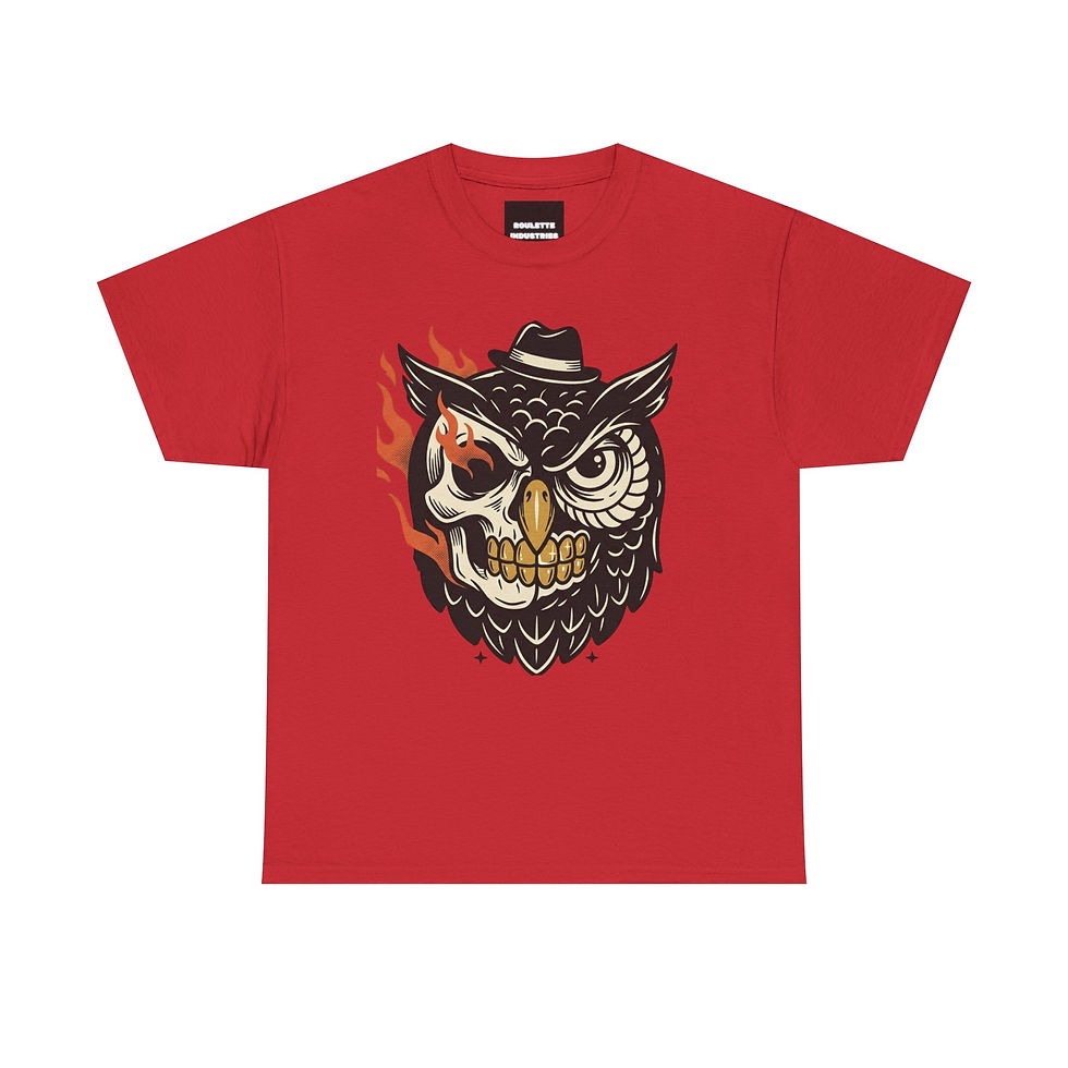 Thumbnail: Owl Skull Flame Tee — Gothic Owl Skull Graphic T-Shirt