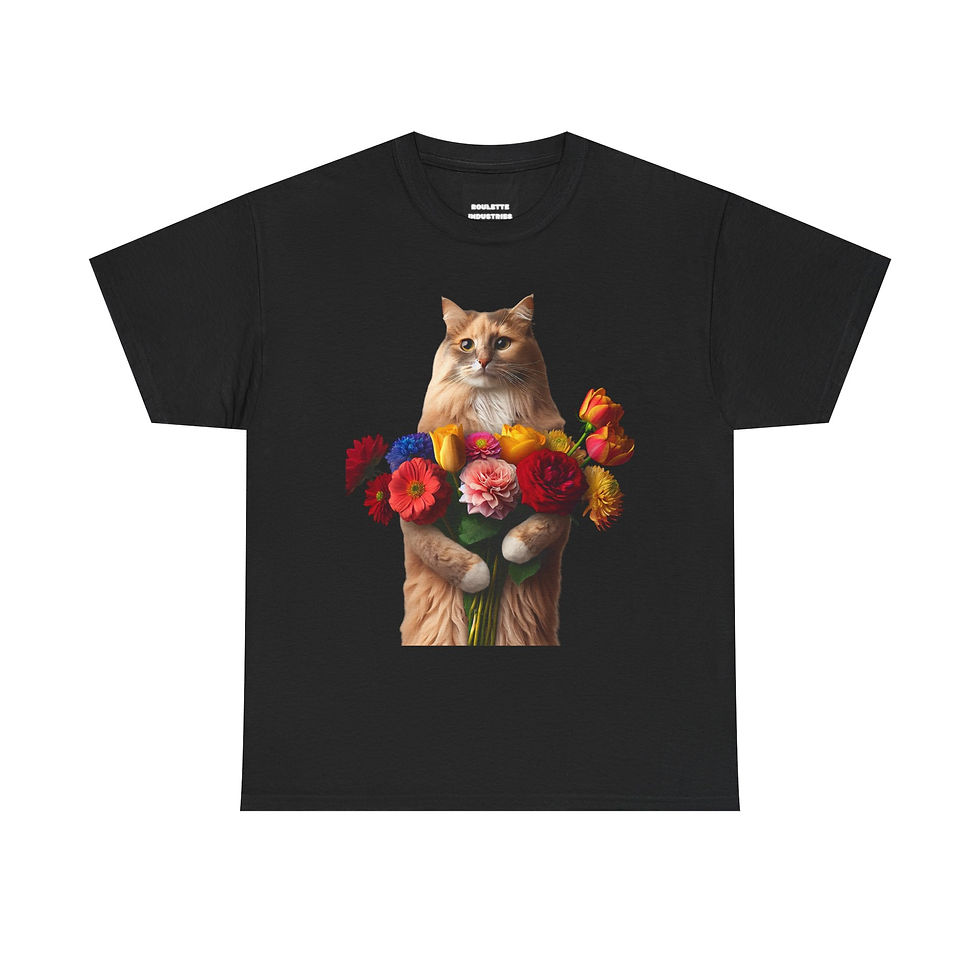 Thumbnail: Cute Cat with Flowers Tee, Comfortable Unisex Cotton Shirt for Cat Lovers,