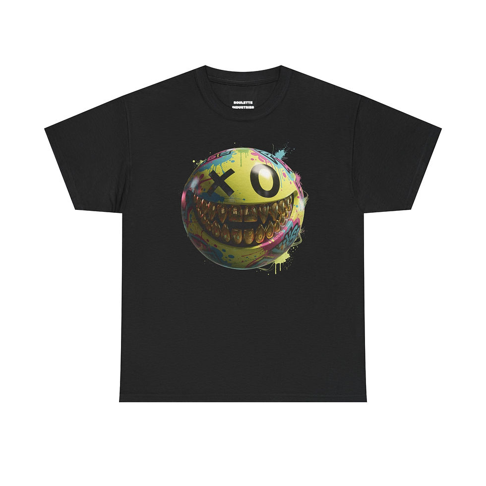 Thumbnail: Smiley Skull Graphic Tee — Neon Grunge XO Face T-Shirt
