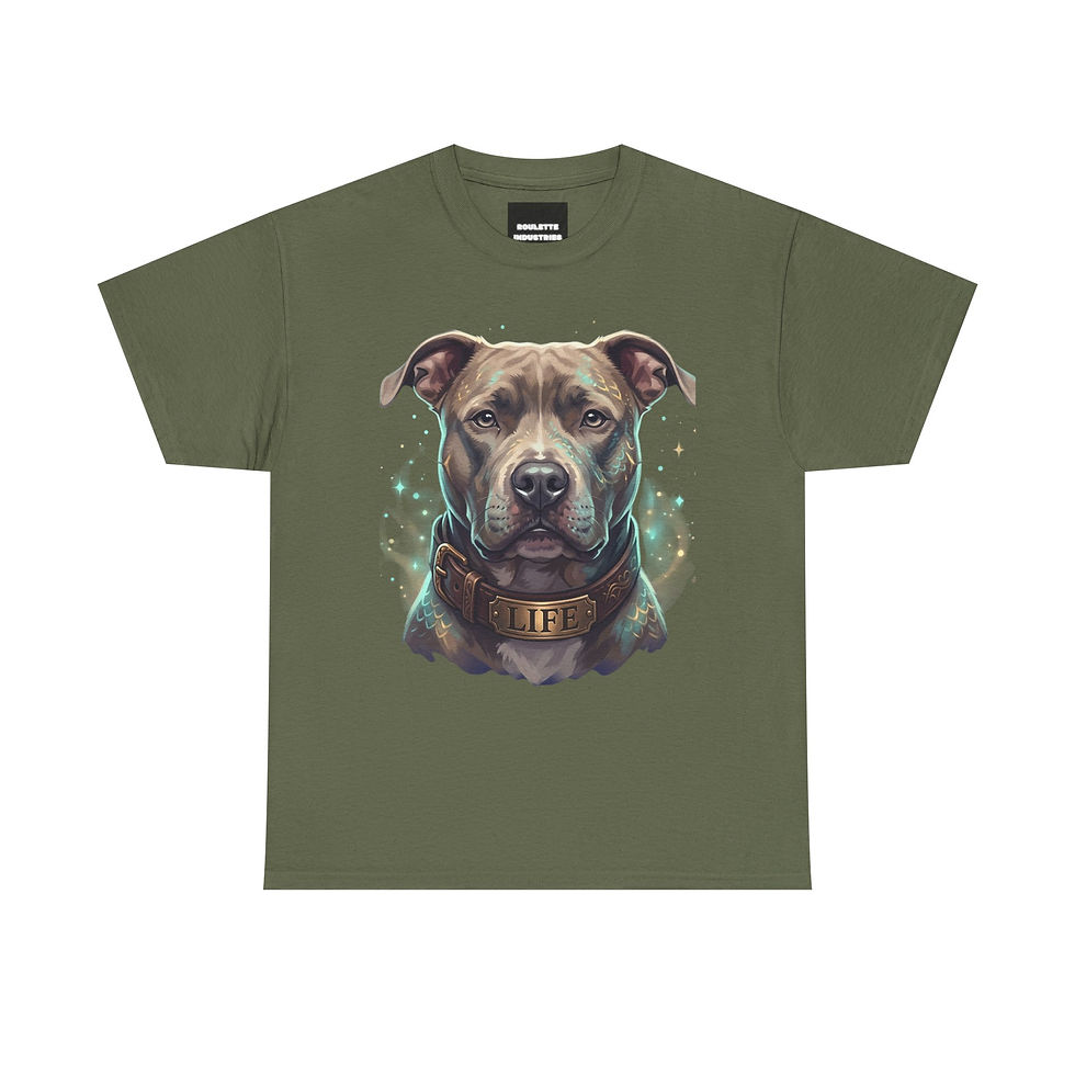 Thumbnail: Pit Bull T‑Shirt — Dog Face Tee with “Life” Collar | Gift for Dog Lovers