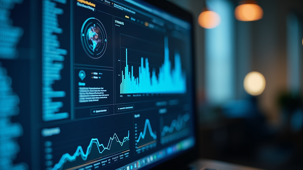 Close-up view of a computer screen displaying a cybersecurity dashboard