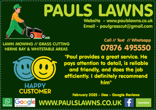 FEBRUARY 2025 - HAPPY CUSTOMER ."Paul provides a great service. He pays attention to detail, is reliable and friendly, and does the job efficiently. I definitely recommend him" : Dee - Google Review