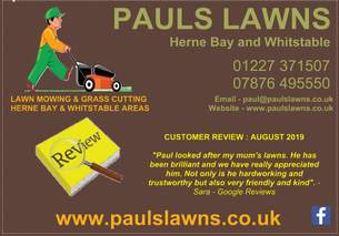 CUSTOMER REVIEW - AUGUST 2019 : Paul looked after my mum's lawns. He has been brilliant .....