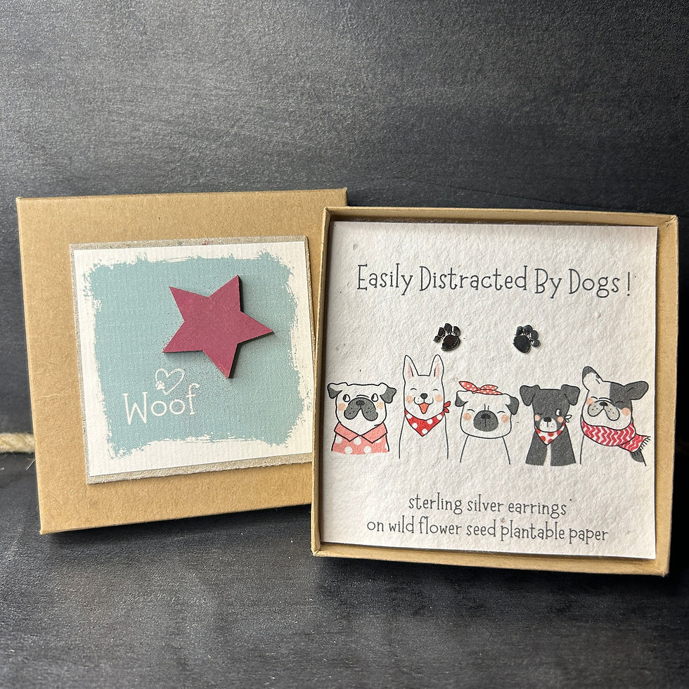 Ginger & Roo Easily Distracted By Dogs Boxed Sterling Silver Paw Print Earrings