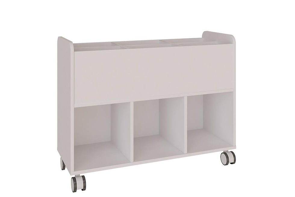Mueble móvil bajo con compartimentos abiertos