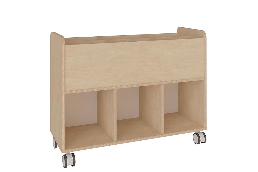 Mueble móvil bajo con compartimentos abiertos