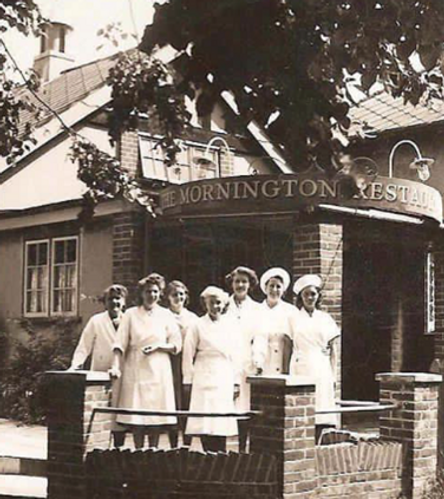 Group of women outside Mornington Restaurant in Chingford before it was Mornington Hall