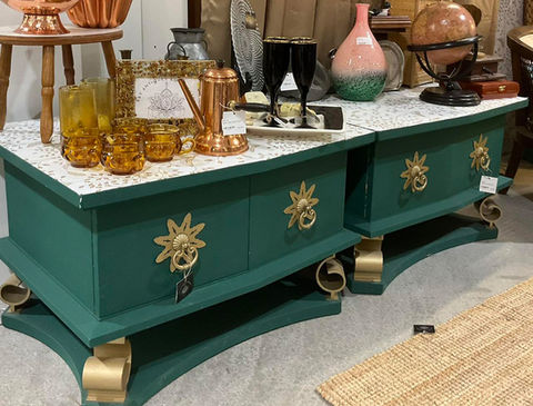 Painted green end tables in Algonquin Antique Mall