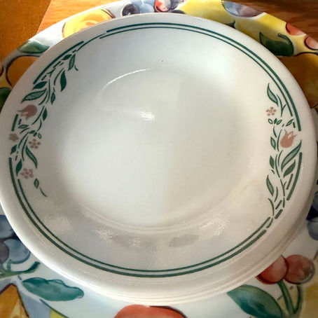 Vintage green trim Corelle plate