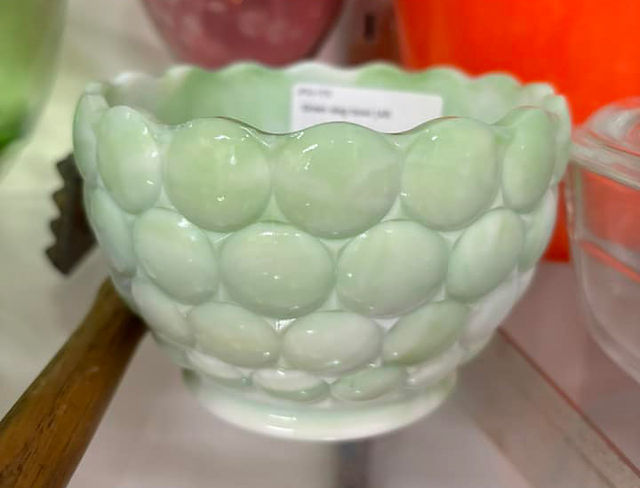 Vintage green glass candy bowl