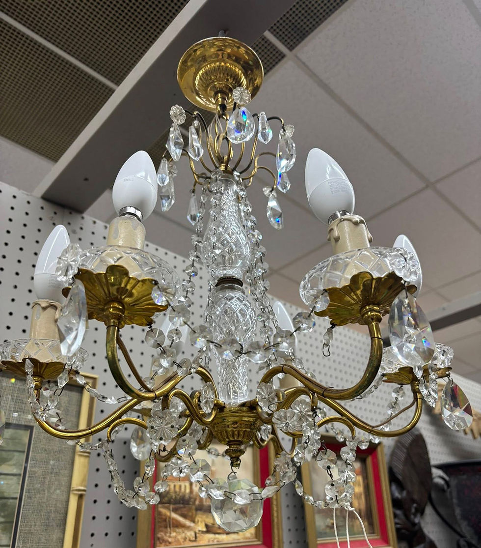 Antique brass chandelier with crystals