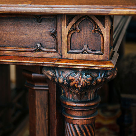 gothic revival table with intricate carvings