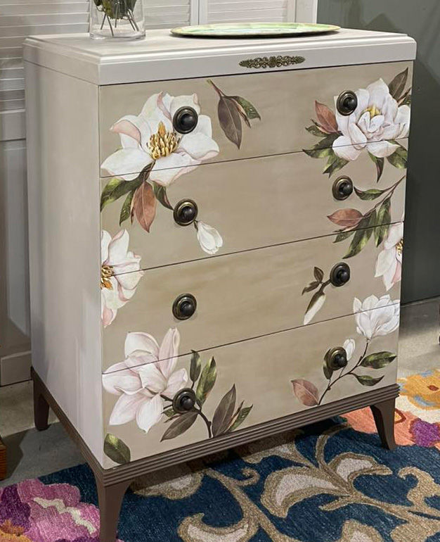 Upcycled dresser with painted flowers