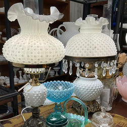 Two hobnail glass lamps