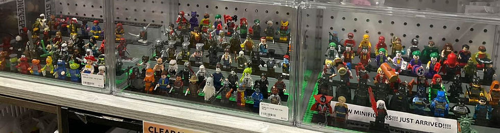 Displays of Lego minifigures in vendor mall