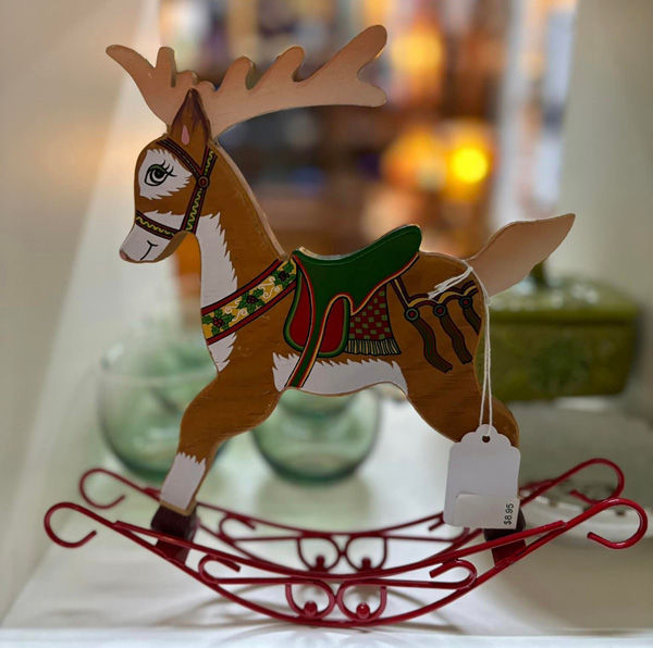 Retro Christmas reindeer rocking decoration