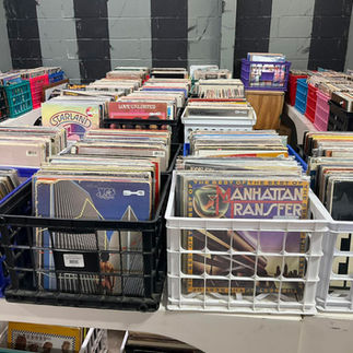 Tables full of vinyl records in antique mall