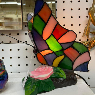 Antique stained glass butterfly lamp