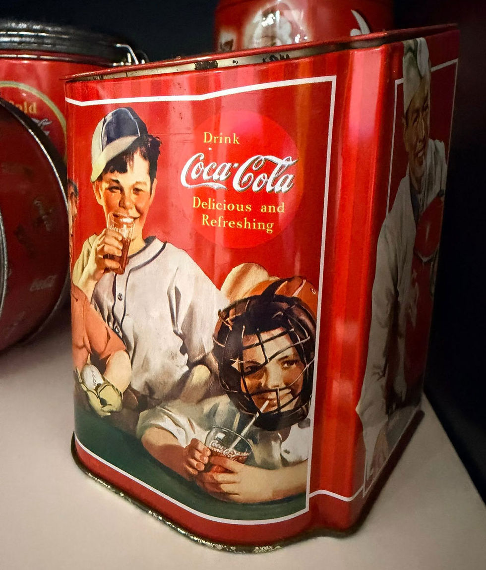 Coca-cola vintage tin with young baseball players